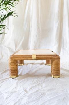 Bamboo and Brass Coffee Table With Ivory Colored Top 1970s - 4736798