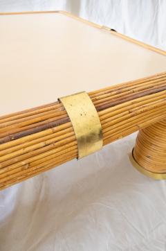 Bamboo and Brass Coffee Table With Ivory Colored Top 1970s - 4736852