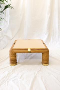 Bamboo and Brass Coffee Table With Ivory Colored Top 1970s - 4759455