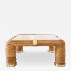 Bamboo and Brass Coffee Table With Ivory Colored Top 1970s - 4760144