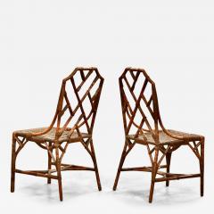 Bamboo and Rattan Chinese Chippendale Side Chairs c 1930 1940 - 2857645