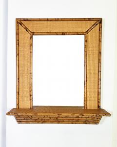 Bamboo and Rattan Wall Mirror with Console - 3483220