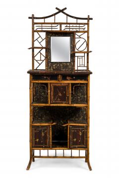 Bamboo and black lacquer etagere cabinet with rectangular mirror - 4650753