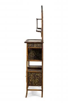 Bamboo and black lacquer etagere cabinet with rectangular mirror - 4650754