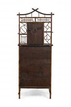 Bamboo and black lacquer etagere cabinet with rectangular mirror - 4650755