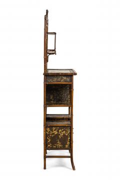 Bamboo and black lacquer etagere cabinet with rectangular mirror - 4650756