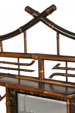 Bamboo and black lacquer etagere cabinet with rectangular mirror - 4650759