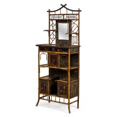 Bamboo and black lacquer etagere cabinet with rectangular mirror - 4700325