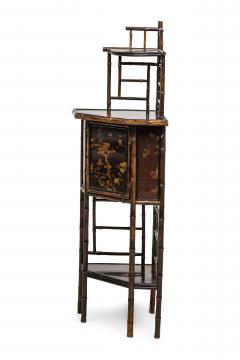 Bamboo and black lacquered decorated corner cabinet with door - 4659215