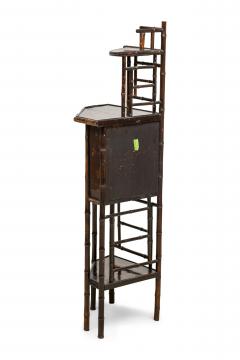 Bamboo and black lacquered decorated corner cabinet with door - 4659216