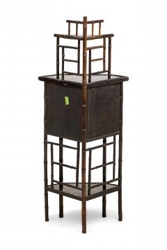 Bamboo and black lacquered decorated corner cabinet with door - 4659217