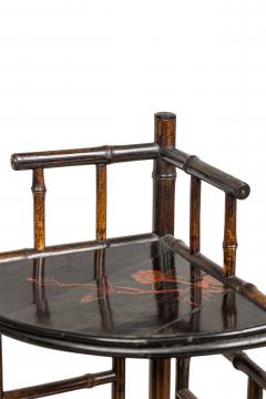Bamboo and black lacquered decorated corner cabinet with door - 4659221
