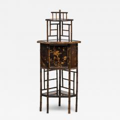 Bamboo and black lacquered decorated corner cabinet with door - 4717887