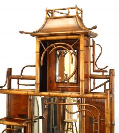 Bamboo and inlaid etagere with pagoda top and 3 doors - 709856