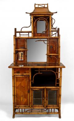 Bamboo and inlaid etagere with pagoda top and 3 doors - 709857