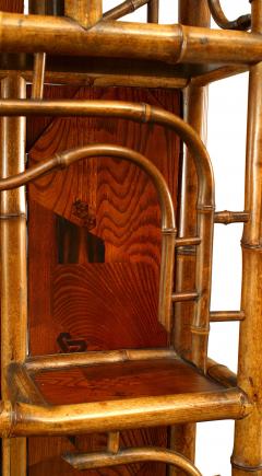 Bamboo and inlaid etagere with pagoda top and 3 doors - 709859