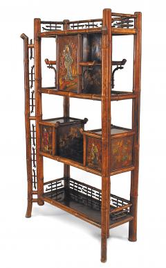 Bamboo and rosewood lacquered panel etagere - 709780