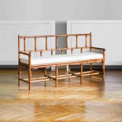 Bamboo bench with leather bindings complete with cushion in Dedar fabric - 3359150