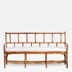 Bamboo bench with leather bindings complete with cushion in Dedar fabric - 3475284