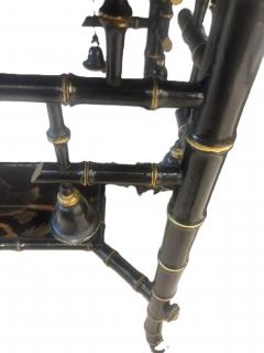Bamboo black lacquered decorated table with handles and shelf - 4656615