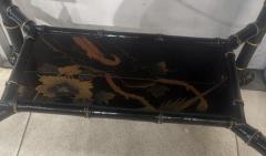 Bamboo black lacquered decorated table with handles and shelf - 4656616