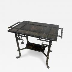 Bamboo black lacquered decorated table with handles and shelf - 4708725