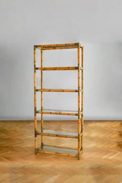 Bamboo bookcase with brass details and glass shelves 1980s - 3347490