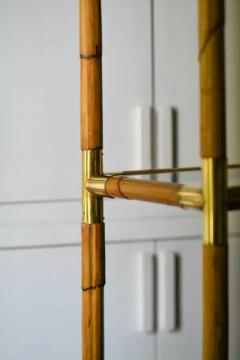 Bamboo bookcase with brass details and glass shelves 1980s - 3347491