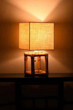 Bamboo lamp from 1980s complete with fabric lampshade  - 3359339