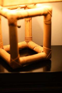 Bamboo lamp from 1980s complete with fabric lampshade  - 3359340