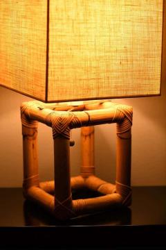 Bamboo lamp from 1980s complete with fabric lampshade  - 3359342