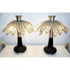 Banci 1975 Banci Italian Art Deco Pair of Mother of Pearl Black Ebonized Palm Lamps - 1510331