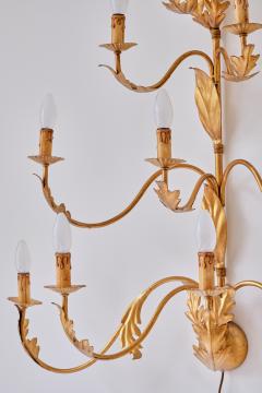 Banci Large 10 Arm Gilded Wall Light by Banci Firenze Italy 1960s - 3355820