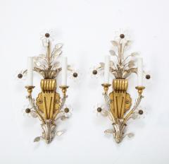 Banci Pair of Gilt and Silvered Bronze Banci Sconces with Rock Crystal Floral Motif  - 2505962