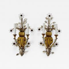 Banci Pair of Gilt and Silvered Bronze Banci Sconces with Rock Crystal Floral Motif  - 2510459