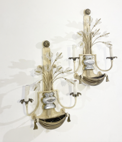 Banci Pair of Silver Wrought Iron And Glass Wall Lights by Banci Italy 1940s - 3557752