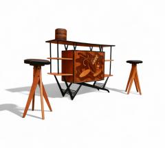 Bar in Three Woods Party Motif Marquetry Unknown 1950s Lot 230 - 4356291
