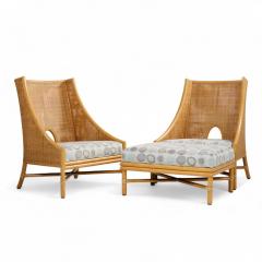 Barbara Barry Barbara Barry for McGuire Caned Lounge Chairs Pair and Ottoman - 4342040