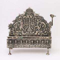 Baroque 19th Century Hand Worked Repouss Sterling Oil Lamp Footed Menorah - 4720052