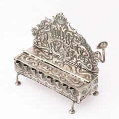 Baroque 19th Century Hand Worked Repouss Sterling Oil Lamp Footed Menorah - 4720053