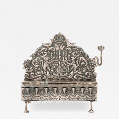 Baroque 19th Century Hand Worked Repouss Sterling Oil Lamp Footed Menorah - 4720132