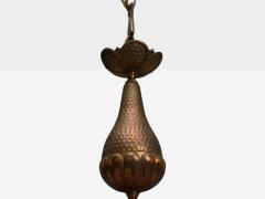 Baroque Hammered Brass Bronze Fabric Pendant Light 1950s - 4204558
