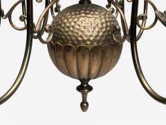 Baroque Hammered Brass Bronze Fabric Pendant Light 1950s - 4204559