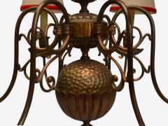 Baroque Hammered Brass Bronze Fabric Pendant Light 1950s - 4204560
