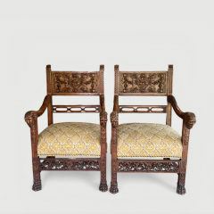 Baroque Revival Pair of Oak Armchairs - 4612762