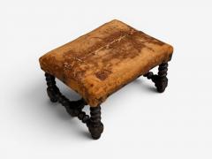 Baroque Small Footstool Leather Turned Walnut 19th c  - 4582986