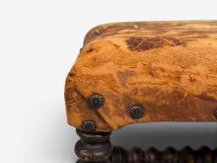 Baroque Small Footstool Leather Turned Walnut 19th c  - 4582988