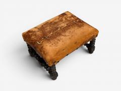 Baroque Small Footstool Leather Turned Walnut 19th c  - 4582991