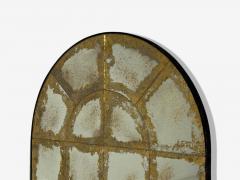 Baroque Style Eglomise Glass Arched Gold Wall Mirror Stained Wood - 4533741