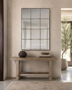 Baroque Style Rectangular Silver Wall Mirror Eglomise Glass Stained Wood - 4734473